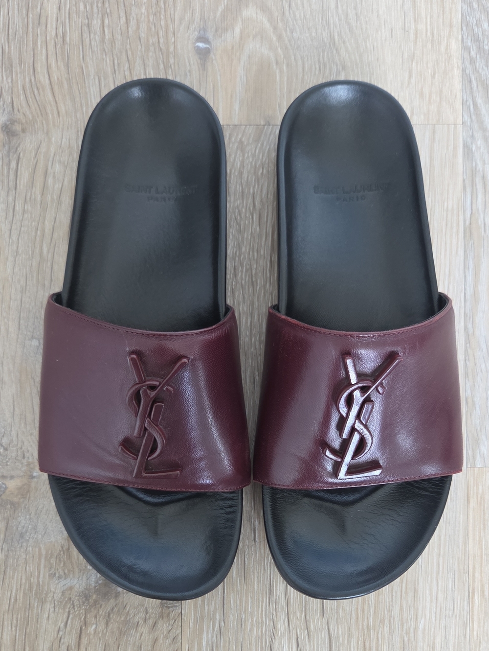 Saint Laurent Women's Burgundy YSL Logo Slide Sandals